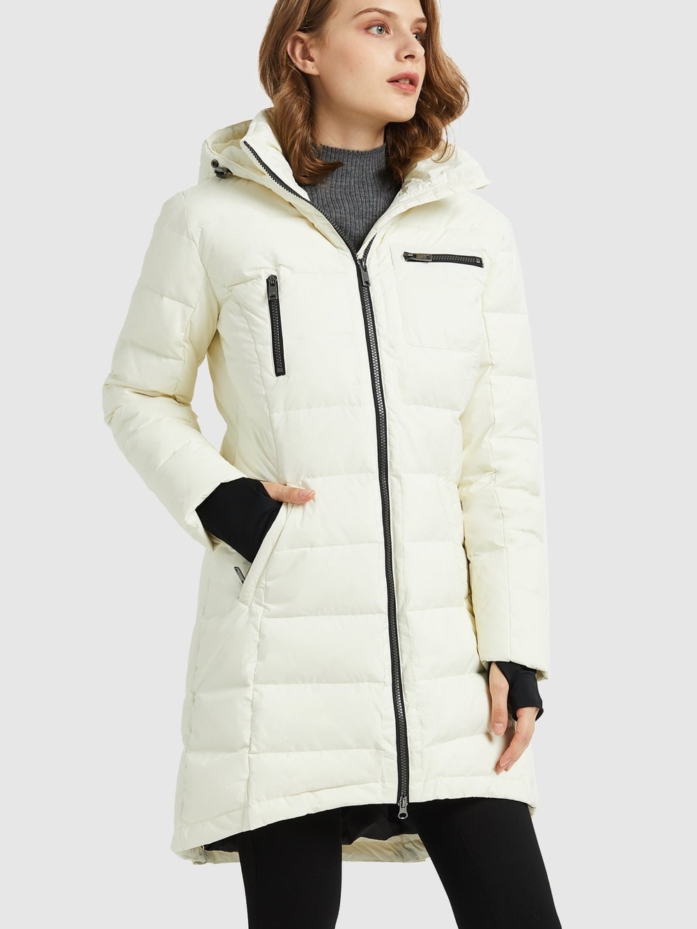 NWT Orolay Slant Pocket Puffer Down Jacket in Off-White